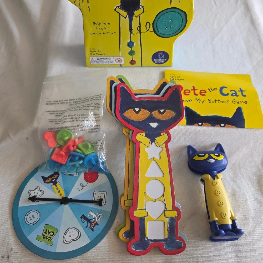 Pete the Cat Game Lot of 2:  Big Lunch Card Game Tin & I Love My Buttons Game